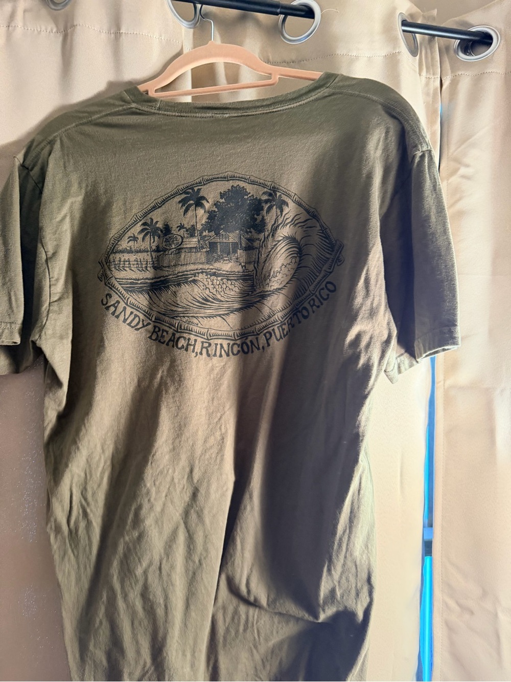 Mango Olive Green Sandy Beach Graphic Short Sleeve Tee